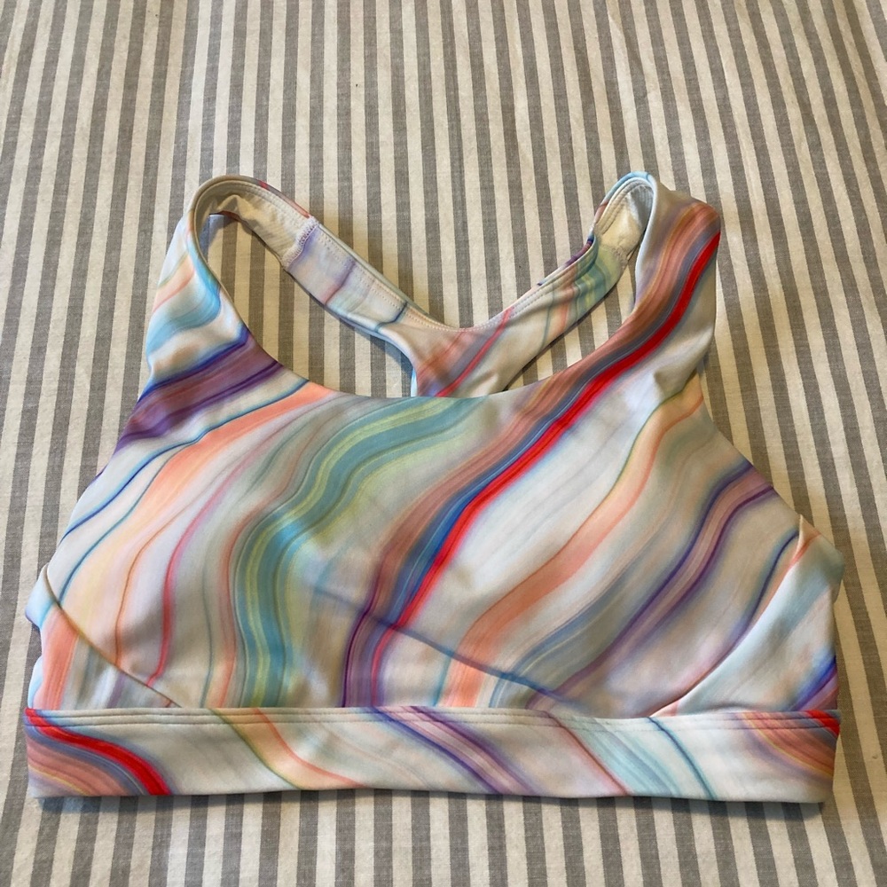 Athleta Multicolor Marble Print Sports Bra - Pastel Rainbow